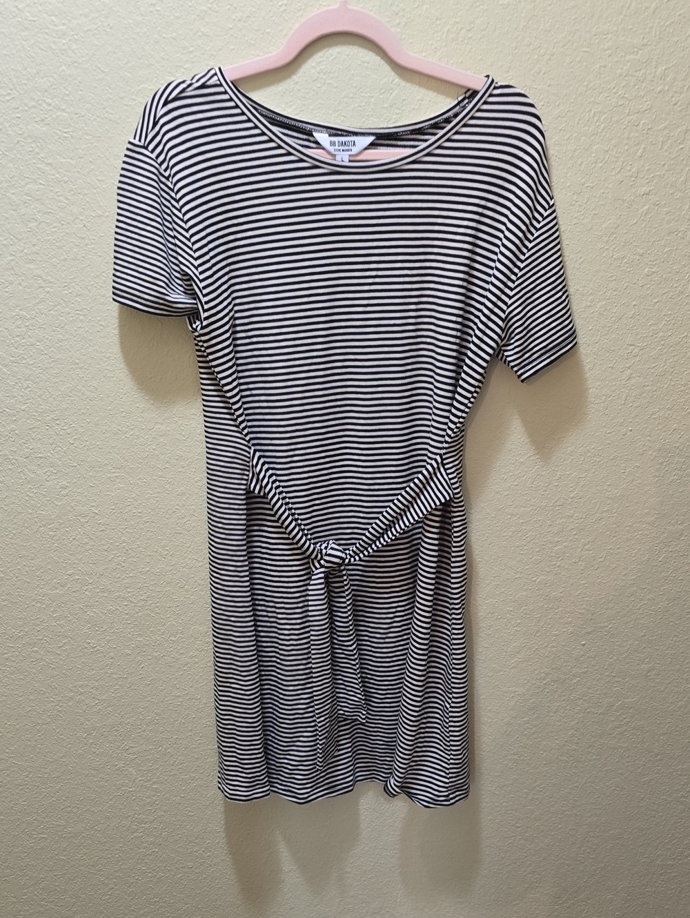 BB Dakota Striped Tie-Front Tee Dress in Black and White